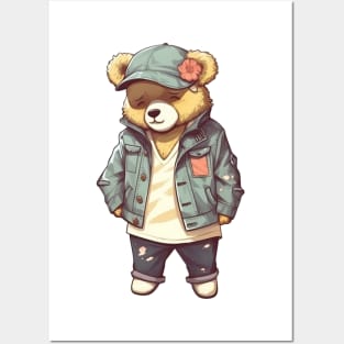 A cute teddy bear wearing street fashion Posters and Art